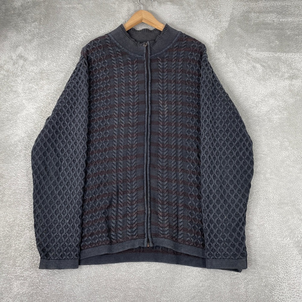 Carbon2Cobalt Sweater Mens Large Gray Burgundy Cable Knit Full Zip Mock Neck
